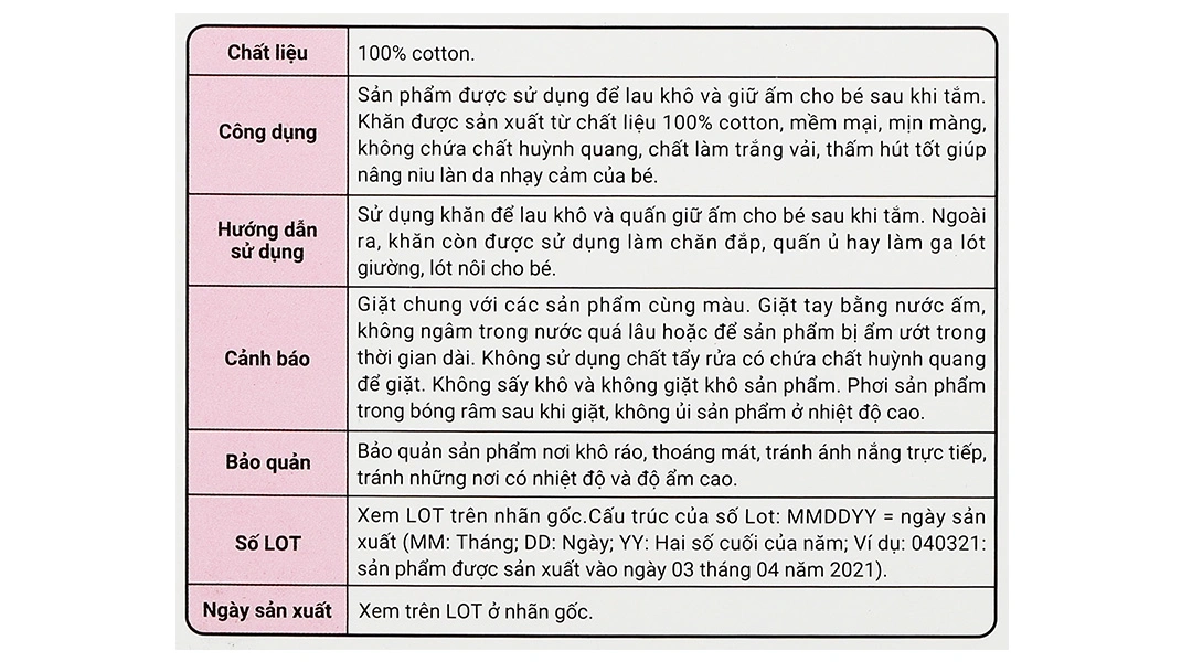 Khăn tắm Cotton Dacco cho bé (95cm x 95cm) hộp 1 cái - 11